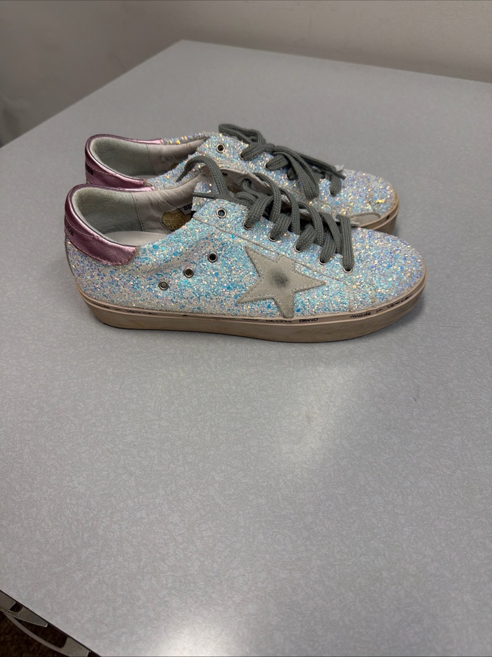 Golden Goose Glitter Low-Top Sneakers with Pink Heel